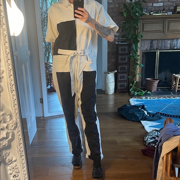 Rachel Comey Black and White Belted Jumpsuit - Picture 1 of 8